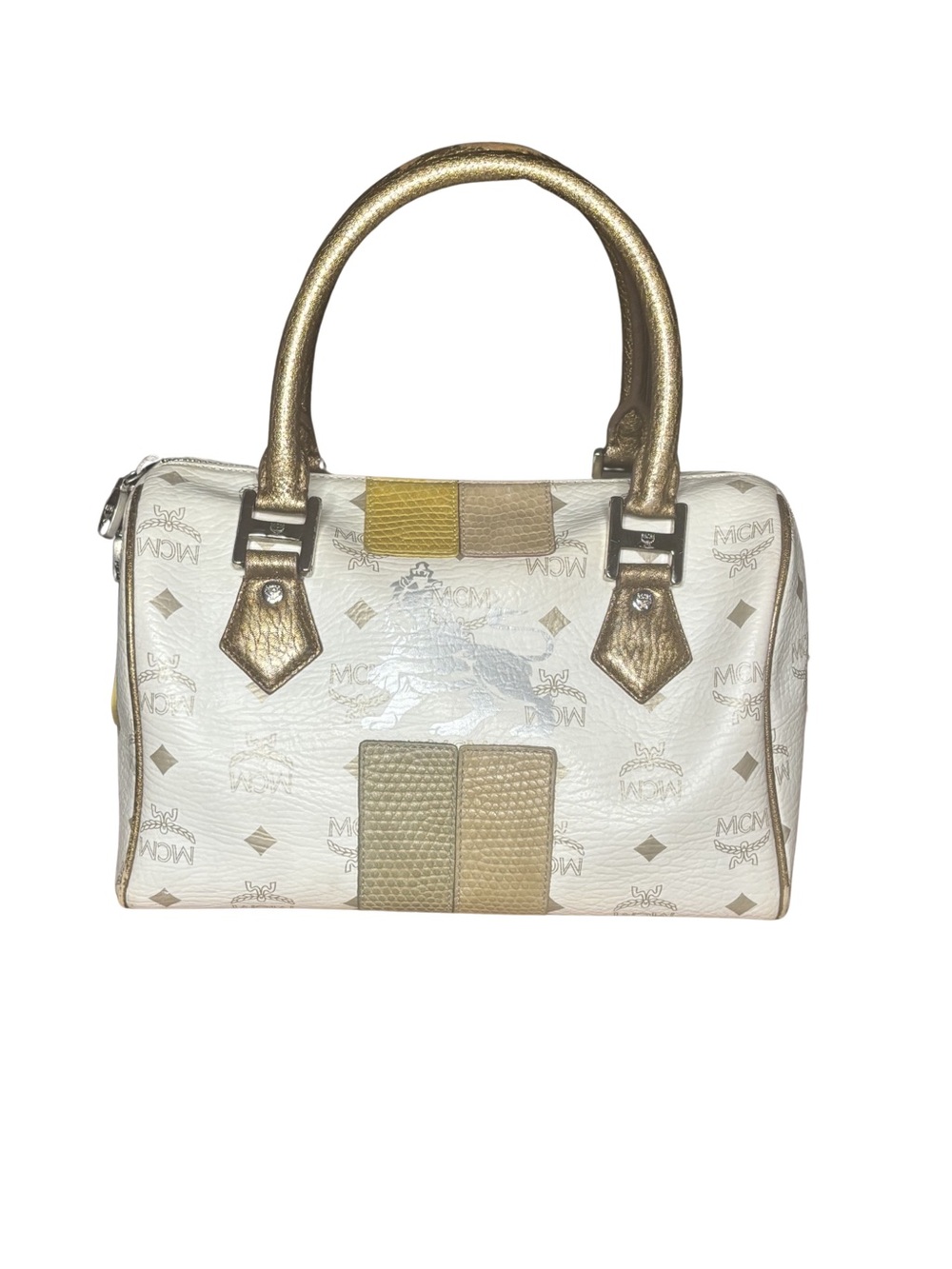 MCM Visetos Leather-Trimmed Boston Bag
